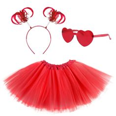 PRICES MAY VARY. Polyester Premium Quality - One set contains 1 red tutu+1 red heart sunglasses+1 ponytail headband, very thoughtful for children to match, avoid the trouble of buying extra accessories. One size red accessorie set fit for 4-10 years old. Various bright colors, perfect for party dressing. High Light in Crowd: Red tutus for girls is made of high-quality polyester with satin waistband, skirt length of 30cm (11.8in), elastic waist, maximum stretch of 90cm (35.5in). Meet different gi Red Heart Sunglasses, Ponytail Headband, Princess Halloween Costume, Red Tutu, Toddler Tutu, Tutu Skirts, Preppy Jewelry, Heart Glasses, Tulle Tutu Skirt