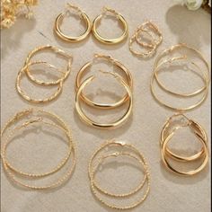 Brand New Gold Hoop Earrings Set Different Styles - Choose At Checkout Approx Measurements In Photos Gold Color Plated Fashion Jewelry High Quality Hypoallergenic Comfortable & Lightweight Gold Hoop Earrings, Blogger Favorite, Trendy Fashion Jewelry, Textured Hoop Earrings, Minimalist Gold Jewelry, Thick Gold Hoops, Chunky Gold Hoops, Gold Jewelry, Small Hoops Packaged With Care Wardrobe Building, Simple Hoop Earrings, Top Shein, Hoop Earring Sets, Beaded Anklets, Watches Women Fashion, Knit Tank, Stylish Jewelry, Circle Earrings