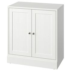 a white cabinet with two doors on the front