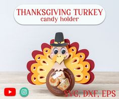 a turkey with a top hat on it's head and candy in its mouth