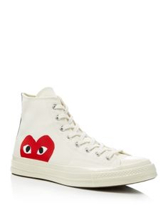 In collaboration with Converse, Comme des GARCONS Play creates a throw-back high-top sneaker elevated by the signature heart detail emblazoned at the side. Styling High Top Sneakers, Sneaker Plug, Comme Des Garcons Play Converse, Play X Converse, Play Converse, Black And White Converse, Comme Des Garcons Converse, Buy Sneakers, Karrueche Tran