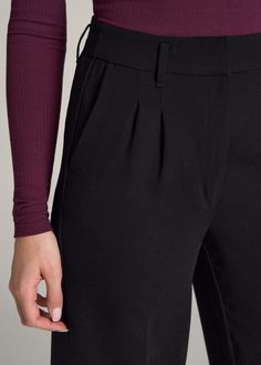 About Our Extra-Long Women’s Dress Pants Make a statement in these stylish pleated women’s tall dress pants. Pleated trousers are a timeless trend you’ll love and now, there’s finally a pair that will accentuate your long legs. These pants for tall women have been designed specifically for ladies between 5’9” and 6’6”, with a full length offering extra-long inseam options. They have a high-rise silhouette that gives the appearance of a cinched waist, complete with a fly zipper and hook and bar c