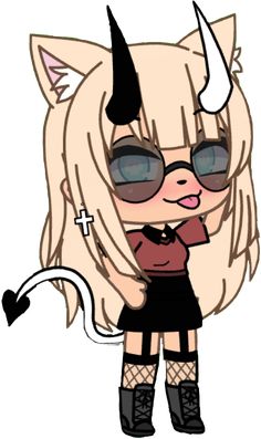 a drawing of a girl with horns and glasses