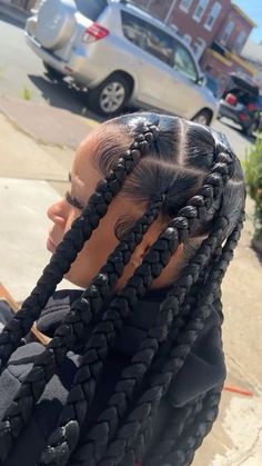 Large Braid Hairstyles For Black Women, Jumbo Braids Parting, Two Jumbo Braids, Jumbo Fulani Braids, Xl Knotless Braids, Box Braids Jumbo, Hair Styles Weave, Hairstyles To Do On Natural Hair, Extra Large Knotless Box Braids