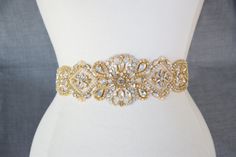 Gold Crystal Rhinestone Bridal Belt on Satin Sash Bridal Gold Embellished Wedding Sash, Gold Embellished Sashes For Wedding, Gold Crystal Bedazzled Jewelry, Elegant Gold Bedazzled Jewelry, Elegant Gold Bridal Belt With Rhinestones, Gold Crystal Bridal Belt For Wedding, Gold Crystal Bridal Belt For Party, Gold Wedding Accessories, Bridesmaid Belt