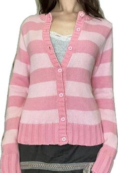 Casual Cardigan Sweater, Fall Streetwear, Button Sweater, Women Sleeve, Casual Stripes, Pink Stripes, Long Sleeve Cardigan, Sweater Jacket, Cardigans For Women