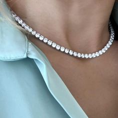 The most Incredible one! 30 Carat of top quality lab created diamond tennis necklace!  87 top quality, lab grown white diamonds, 4 prongs setting for each diamond, set as a tennis chain In 14k white gold.  Sits so perfect on a women neck, for a luxurious amazing look, that no one can miss! Double locking for extra safety. This tennis necklace will fit perfectly for the classic bride, special anniversary gift or round bday! Please contact us for size customization and gold color. Details: ⟡ 87 la Luxury Pave Setting Tennis Necklace For Formal Occasions, Luxury Classic Diamond Necklace With Lab Grown Diamond, Luxury Diamond Necklace With Satellite Chain, Luxury White Gold Tennis Necklace With Lab Grown Diamonds, Luxury Exquisite Tennis Necklace With Prong Setting, Luxury Silver Tennis Necklace With Pave Setting, Luxury Baguette Cut Diamond Tennis Necklace, White Gold Tennis Necklace With Diamond Cut Lab-grown Diamonds, Fine Jewelry Tennis Necklace In Diamond White Cubic Zirconia