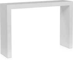 a white modern console table against a white background with the top section missing from the frame