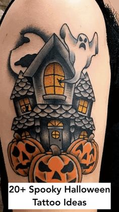 a person with a halloween tattoo on their arm and the words 20 spooky halloween tattoo ideas