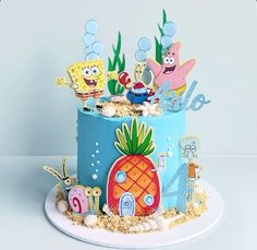 Spongebob Buttercream Cake, Spongebob Pineapple Cake, Kids Cakes For Boys, Cake For Boys Birthday, Birthday Boy Theme, Spongebob Cupcakes, Sponge Bob Cupcakes