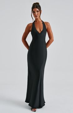 Feel like an angel in Halo, our silky soft maxi made in a luxurious satin with a light texture. With a plunge, halter neckline, this style ties at the back neck and is cut on the bias for a beautiful drape that skims over the figure. 



Colour: Black.

Premium non-stretch satin with light texture.

Fully lined.

Plunge, halter neckline.

Cut on the bias for a beautiful drape.

Ties at the back neck.

Invisible zipper fastening.

Maxi length.

 Size: XS, S, M, L, XL, XXL Elegant V-neck Halter Dress, Satin V-neck Halter Dress For Evening, Chic Satin Finish Maxi Dress With Fitted Bodice, Chic Maxi Dress With Satin Finish And Fitted Bodice, Sleek Halter Neck Dress With Tie Back, Sleek Tie-back Maxi Dress For Party, Fitted Satin Finish Backless Maxi Dress, Fitted Backless Maxi Dress With Satin Finish, Satin Maxi Dress With Back Opening For Night Out