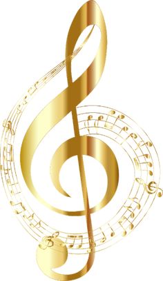 a golden treble with musical notes on it