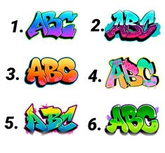 graffiti font and numbers in different colors on a white background with the letters abc, 3, 4, 5, 6, 8