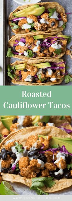 roasted cauliflower tacos with avocado and cilantro on the side