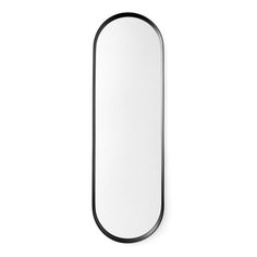 an oval mirror is shown against a white background with black trimmings on the edges