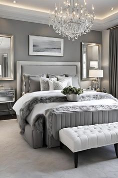 #BEAUTY ,#REALATIONSHIPS #Fashion #Outfits #Winter Outfits #Animals Grey Bed Decor Ideas Master Bedrooms, Grey And Bedroom Ideas, Luxurious Grey Bedrooms, Modern Boujee Bedroom, Gray Color Bedroom Ideas, Bedroom Silver Decor, Grey Room Ideas Bedroom Decor, Grey Bed In Bedroom, Grey And White Bedroom Ideas Modern