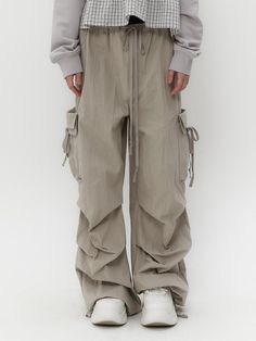 Composition : 60% COTTON 40% NYLONCountry of Origin : Republic of Korea Military Style Baggy Cotton Parachute Pants, Military Style Cotton Parachute Pants With Multiple Pockets, Military Style Parachute Pants With Side Pockets For Streetwear, Wide-leg Parachute Pants With Drawstring For Streetwear, Streetwear Full-length Parachute Pants With Multiple Pockets, Parachute Pants, Pants, Clothes For Women, Clothes