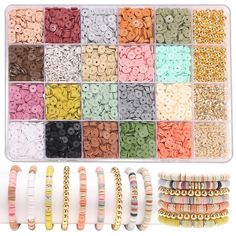 the beading kit includes many different beads and bracelets, including one with an assortment of