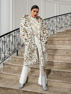 Talvi Leopard Faux Fur Hooded Coat – Mew Mews Fashion Custom Wardrobe, Fur Hooded Coat, Faux Fur Hooded Coat, Shapewear Tops, Mob Wife, Jumpsuits And Romper, Feather Dress, Fur Coats, Club Style