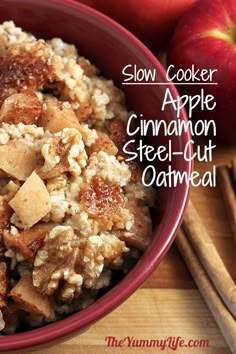 an apple cinnamon steel - cut oatmeal in a bowl