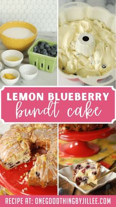 collage of blueberry lemon cake being made and served. Lemon Blueberry Bundt, Lemon Blueberry Bundt Cake, Blueberry Bundt, Vanilla Pound Cake, Blueberry Bundt Cake, Bunsen Burner, Lemon Glaze, Sweet Lemon, Best Cake Recipes