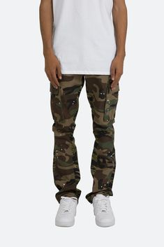 Bootcut Cargo Pants - Camo | mnml | shop now Camouflage Straight Leg Cotton Bottoms, Urban Camouflage Straight Leg Cargo Pants, Camouflage Straight Leg Jeans For Streetwear, Military Style Fitted Bottoms For Streetwear, Fitted Military Style Bottoms For Streetwear, Camouflage Straight Leg Bottoms For Streetwear, Straight Leg Camouflage Bottoms For Streetwear, Fitted Military Style Pants For Streetwear, Camouflage Straight Leg Cotton Cargo Pants