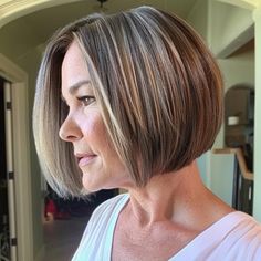 Classic A Line Bob with Soft Layers Bob With Soft Layers, Line Bob, Anna Hair, A Line Bob, Line Bob Haircut, Long Side Bangs, A Line Bobs, Chunky Highlights, Subtle Balayage