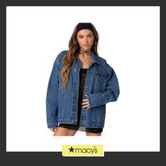 in stock Oversized Medium Wash Denim Jacket, Oversized Blue Denim Jacket For Streetwear, Trendy Oversized Medium Wash Denim Jacket, Oversized Denim Blue Outerwear, Oversized Denim Blue Denim Outerwear, Trendy Oversized Blue Denim Jacket, Winter Medium Wash Loose Fit Denim Jacket, Oversized Dark Wash Denim Outerwear, Oversized Winter Denim Jacket