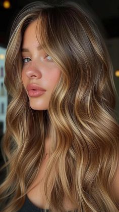 Highlighted Long Hair, Brown Hair With Blond Highlight, Brown Caramel Hair Colors, Honey Colored Hair Caramel Brunettes, Caramel Wavy Hair, Sun Kissed Bronde Hair, Gold Highlights On Brown Hair, Golden Highlights Brown Hair Caramel Brunettes, Trending Hair Colors 2024