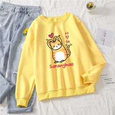 Kawaii Long Sleeve Hoodie With Cat Design, Cute Long Sleeve Sweatshirt With Cat Design, Cute Long Sleeve Sweatshirt With Cat Print, Cute Long Sleeve Hoodie With Cat Design, Cute Cotton Sweatshirt With Cat Design, Kawaii Long Sleeve Top With Cat Design, Cute Crew Neck Sweatshirt With Cat Design, Cat Design Cotton Long Sleeve Sweatshirt, Kawaii Long Sleeve Cat Print Top