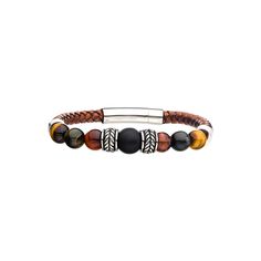 Show off your bold sense of style with this men's brown leather beaded bracelet. Show off your bold sense of style with this men's brown leather beaded bracelet.Click on this JEWELRY & WATCHES GUIDE to learn about fit, styles, materials and more! BRACELET DETAILS Length: 8.25 in. Metal: stainless steel Nickel free Packaging: boxedSTONE DETAILS Stone type: Tiger's Eye, onyx Shape: round Color: black, multi Size: 8.25". Color: Silver Tone. Gender: male. Age Group: adult. Modern Brown Leather Wristband, Casual Brown Leather Beaded Bracelets, Casual Black Leather Beaded Bracelets, Brown Braided Bracelets With 8mm Beads, Brown Beaded Wristband With Round Beads, Classic Adjustable Brown Bracelets, Masculine Brown Leather Bracelets, Masculine Brown Leather Braided Bracelet, Brown Beaded Wristband