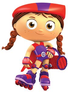 a cartoon girl with roller skates and a helmet