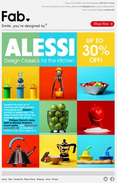 an advertisement for alessi's kitchen products