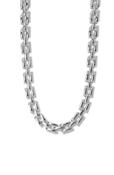 Sharp square links give modern finesse to a necklace that's plated in sterling silver or 18-karat gold. 16" length Sterling silver plate or 18k-gold plate Imported Luxury Sterling Silver Chain Necklace For Everyday, Formal Chain Link Necklace With Polished Finish, Modern Rectangular Necklaces For Formal Occasions, Modern Necklace With Rectangular Links And Polished Finish, Modern Silver Jewelry With Rectangular Links, Modern Linked Necklace With Polished Finish, Modern Sterling Silver Chain Necklaces, Modern Link Necklaces With Box Chain, White Gold Sterling Silver Rectangular Necklace