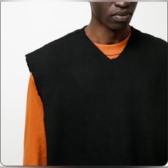 An Oversized Vest In A Heavy Rib Knit Featuring Raw Edge Detailing At The Neck, Armholes And Hem. - Made In Portugal - 100% Cotton - Oversized Fit - Machine Wash - Model Is 6'1, 145lbs And Wears Size Medium Check Out Our Closet For More Great Deals!! Guaranteed Authentic! Black Crew Neck Sweater Vest For Layering, Black Sweater Vest For Streetwear In Winter, Black Sweater Vest For Winter Streetwear, V-neck Sweater Vest For Winter Streetwear, Black Oversized Sweater For Layering, Oversized Black Sweater For Layering, Black Casual Sweater Vest For Streetwear, Casual Black Sweater Vest For Streetwear, Black Knit Tops For Streetwear