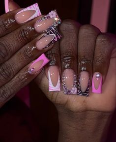 Florida Nails, Duck Nails, Shaped Nails, Nails Design With Rhinestones, French Tip Acrylic Nails, Long Acrylic, Long Square Acrylic Nails