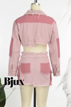 Bjux - Stylish Two-Piece Pink Casual Patchwork with Striking Contrast, featuring Turndown Collar and Long Sleeves (Actual Item Subject to Variations) Pink Patchwork Long Sleeve Sets, Long Sleeve Patchwork Sets For Spring, Spring Fitted Patchwork Sets, Pink Long Sleeve Patchwork Sets, Cotton Patchwork Sets For Spring, Spring Cotton Sets With Patchwork Details, Spring Cotton Sets With Patchwork, Spring Cotton Patchwork Sets, Pink Cotton Sets With Pockets