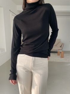 Soft tencel and wool blend turtleneck top with long sleeves. Light and comfortable to wear. Casual or work attire. Model is wearing MINUSEY ONE SIZE. ✔️ Free worldwide express shipping over $100✔️ Loved by 6,500+ customers✔️ Limited edition collections, maximum style⠀⠀⠀⠀⠀⠀⠀⠀⠀Stay ahead of the trend with can’t-find-anywhere-else staples. Your closet will thank you 💕* MINUSEY ONE SIZE = EU 34-38, US 2-6* 34% Wool / 62% Tencel / 4% Spandex* Dry clean* Made in Korea - Model Height: 173cm/5'8" (US4, EU36) Workwear Fine Knit Funnel Neck Sweater, Fine Knit Funnel Neck Sweater For Work, Fall Mock Neck Long Sleeve Top In Fine Knit, Fall Mock Neck Long Sleeve Fine Knit Top, Fall Fine Knit Long Sleeve Mock Neck Top, Solid Color Long Sleeve Mock Neck Top For Work, Fine Knit Long Sleeve Mock Neck Top For Layering, Winter Fine Knit Turtleneck For Work, Versatile Long Sleeve Mock Neck Top For Work