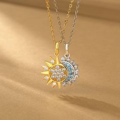 In the endless universe, the sun and the moon are bright. This sun and moon necklace set is exactly the magical charm of them. The silver moon necklace is soft and mysterious, representing the friendship of quietness and wisdom. The golden sun chain exudes warmth and vitality, symbolizing the power of light and enthusiastic friendship. You can choose for your friends or your couple. The unique magnet design can attract the sun and the moon together. This chain symbolizes beautiful friendship or love. No matter how time and space change, each other's fetters will never be broken.Plating Color: Silver, Yellow Gold Sun And Moon Necklace Best Friends, Sun And Moon Matching Necklaces, Sun And Moon Friendship, Moon And Sun Necklace, Sun And Moon Jewelry, Mixed Aesthetic, Sun Moon Necklace, Sun And Moon Necklace, Beautiful Friendship