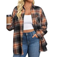 Fantaslook Plus Size Flannel Plaid Shirts for Women Long Sleeve Button Down Shirts Casual Loose Blouses Tops  Womens flannel plaid shirts is designed to flatter and fit, long sleeve, casual lapel collared, button down shirts for women offer a relaxed yet stylish look perfect for any occasion. Womens plus size tops design ensures a comfortable fit, allowing for ease of movement and a laid-back vibe. Made from high-quality flannel, womens blouses are soft and cozy durable, providing you with a go- Plaid Shirts For Women, Plus Size Flannel, Plaid Shirt Women, Plaid Shirts, Flannel Women, Loose Blouse, Plaid Flannel Shirt, Shirts For Women, Plus Size Blouses