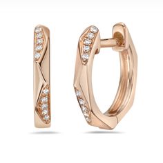 Discover a classic piece of modern-day luxury with these 14K gold diamond huggie hoop earrings. Expertly crafted with prong-set, natural round brilliant cut diamonds of fine G-H color and SI1 clarity, they tell the story of refinement and elegance. With a total of 20 diamonds at 0.05 carat each, these earrings are the perfect value on the world stage of exquisite jewelry. Finished with hinge backs, they will be a part of your wardrobe for the ages. These earrings can be customized to fit your ne Luxury Fine Jewelry Earrings With Prong Setting, Modern Earrings Fashion, Luxury Rose Gold Hoop Earrings With Diamond Cut, Luxury Rose Gold Huggie Earrings With Diamond Cut, Luxury Hinged Huggie Earrings As Gift, Diamond-cut Diamond Hoop Earrings In Rose Gold, Diamond Cut Rose Gold Hoop Earrings, Rose Gold Diamond-cut Hoop Earrings, Rose Gold Vvs Clarity Huggie Diamond Earrings