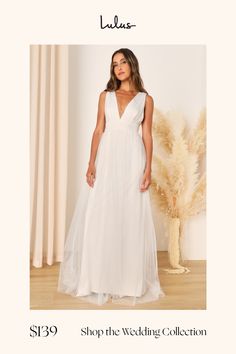 You'll be goddess-like for the entire evening in the Lulus Heavenly Hues White Tulle Sleeveless Maxi Dress! Sheer tulle fabric (atop a matching knit liner) drapes alongside a V-neck and back, and lays across a banded waist. The full maxi skirt boasts an A-line silhouette and a romantic train at the back. Hidden back zipper with clasp. Fit: This garment fits true to size. Length: Floor length. Size medium measures 68.5" from shoulder to hem. Bust: Great for any cup size. Waist: Fitted - very fitt Ethereal Sleeveless Party Dress, Ethereal Fitted Sleeveless Dress, Sleeveless Tulle Maxi Evening Dress, White Sleeveless Dress With Sheer Back, Sleeveless Tulle Maxi Dress For Wedding, Sleeveless Tulle Mesh Dress With Sheer Bodice, Wedding Sleeveless Tulle Maxi Dress, Sheer Sleeveless Tulle Maxi Dress, Sleeveless Tulle Maxi Dress For Summer