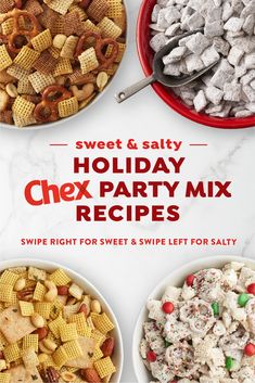 the holiday chex party mix is ready to be eaten