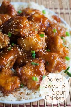 baked sweet and sour chicken on top of rice