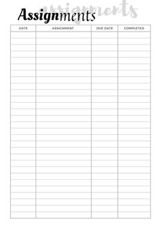 the printable assignment sheet for students to use in their classroom or home office,