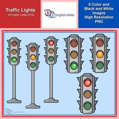 traffic lights are shown in different colors and sizes, with the words english units below them