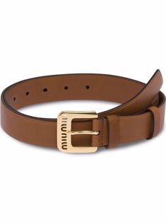 Oak brown leather cut-out logo leather belt from MIU MIU featuring punched holes, adjustable fit and cut out logo buckle. | Miu Miu Cut-Out Logo Leather Belt Waist Jewelry, Leather Bag Pattern, Belt Brown, Leather Cuts, Suede Belt, Designer Belt, Designer Belts, Brown Belt, Bag Dress