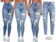 three different views of the same woman's jeans