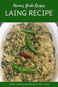 mom's guide recipes - laing recipe with green peppers and rice in a white bowl