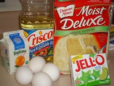 eggs, flour, yogurt and other ingredients on a counter